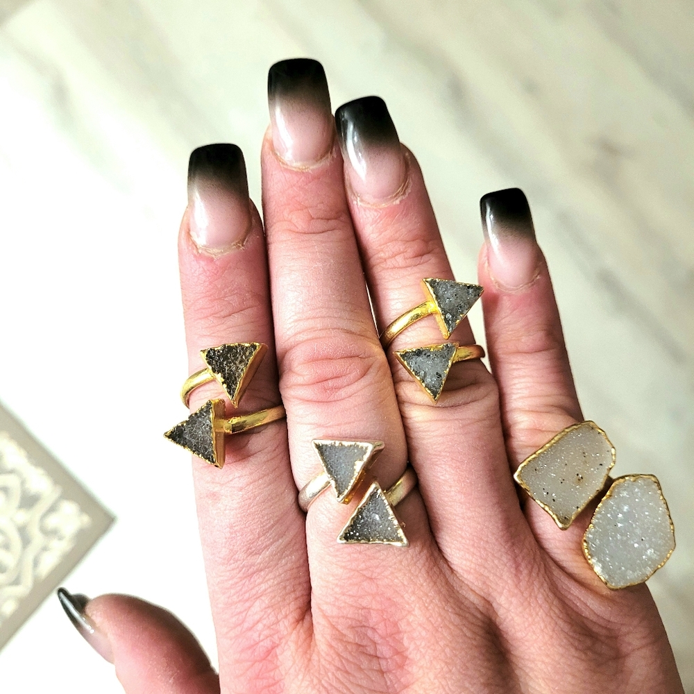 Druzy & Amethyst Crystal Double Stone Wrap Ring